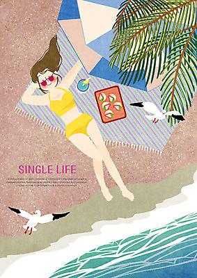 전신 PSD 나무 여자 여유 음료 바다 여행 두마리 일러스트 갈매기 휴가 한명 사람 성인 해변 비키니 눕기 파라솔 돗자리 싱글 안식처 싱글라이프 국내일러스트 식물 1 라이프스타일 수영복 감정 2 모션 조류 휴식 파일형식