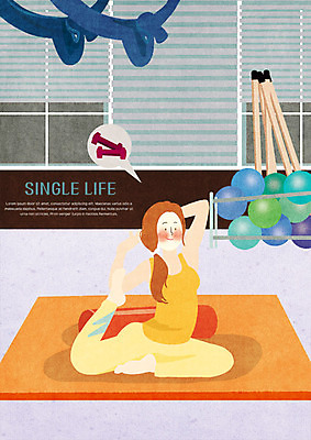 전신 PSD 여자 일러스트 요가 건강 한명 사람 성인 운동 아령 요가자세 매트 싱글 필라테스 싱글라이프 국내일러스트 1 라이프스타일 웰빙 포즈 파일형식