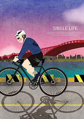 전신 PSD 남자 야경 일러스트 그림자 한명 사람 성인 자전거 일몰 안전모 싱글 가교 싱글라이프 국내일러스트 1 라이프스타일 건축물 노을 바이크 야간 헬멧 안전장비 파일형식 풍경_경치