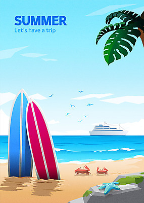 바다 여행 두마리 일러스트 불가사리 해변 사람없음 여름 여름휴가 바캉스 야자수 게 바위 서핑보드 선박 국내일러스트 AI파일 나무 계절 수상교통 2 휴가 극피동물 갑각류 돌_바위 보드_스포츠 파일형식 벡터 여름_계절