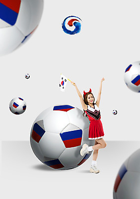전신 PSD 편집이미지 여자 축구공 응원 한명 사람 20대 성인 한국인 깃발 머리띠 태극기 붉은악마 태극 러시아 응원복 응원단 2018년 월드싸커 이미지편집 1 문양 옷 유럽 스포츠 장신구 공 축구용품 동양인 청년 국기 연도 파일형식