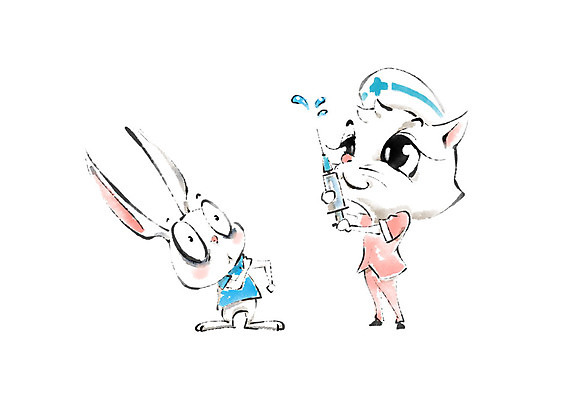 PSD 두마리 일러스트 캘리그라피 붓터치 의인화 주사기 사람없음 고양이 환자 간호사 토끼 무서움 동물병원 반려 국내일러스트 감정 2 포유류 의학 의료기기 병원 반려동물 의료진 파일형식