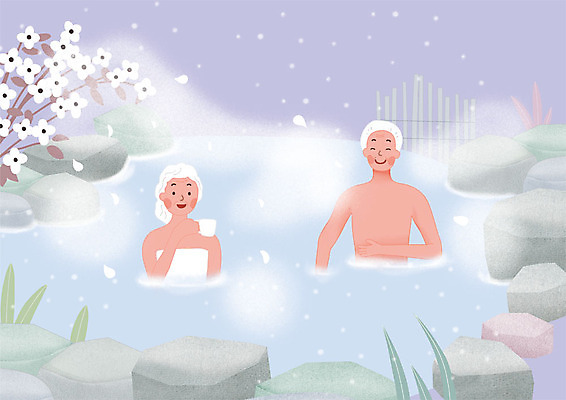 PSD 여자 노년 남자 꽃잎 일러스트 꽃나무 미소 사람 상반신 두명 노부부 온천 바위 눈 수증기 커피잔 노천탕 국내일러스트 자연요소 나무 부부 꽃 커피 날씨 잔 표정 성인 스파 돌_바위 파일형식
