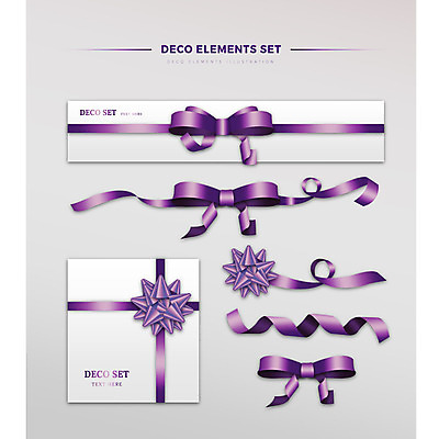 리본 일러스트 선물 사람없음 장식 세트 보라색 다양 편지 엽서 엘리먼트 국내일러스트 AI파일 컬러 다수 파일형식 벡터