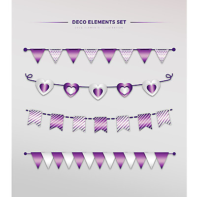 도형 일러스트 사람없음 장식 세트 보라색 하트 삼각형 가랜드 엘리먼트 국내일러스트 AI파일 모양 컬러 파티용품 파일형식 벡터
