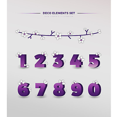 1 꽃 2 일러스트 3 사람없음 장식 세트 숫자 보라색 9 4 8 6 5 영 7 엘리먼트 국내일러스트 AI파일 식물 문자 컬러 파일형식 벡터