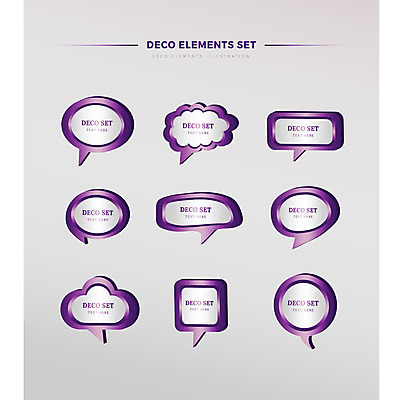 말풍선 일러스트 사람없음 장식 세트 사각형 보라색 원형 입체 구름모양 엘리먼트 국내일러스트 AI파일 모양 도형 컬러 파일형식 벡터 구름_자연