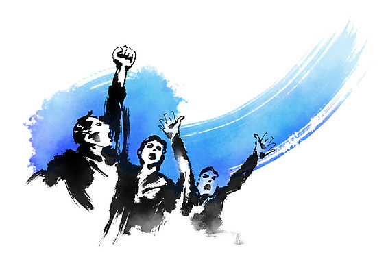 PSD 남자 일러스트 비즈니스 캘리그라피 붓터치 사람 상반신 성인 세명 손들기 파이팅 외침 비즈니스맨 결심 성인남자만 국내일러스트 컨셉 모션 소리 직장인 남자만 성인만 파일형식