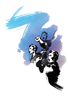 PSD 남자 일러스트 비즈니스 캘리그라피 붓터치 미소 사람 상반신 성인 세명 손들기 파이팅 외침 주먹 비즈니스맨 성인남자만 국내일러스트 모션 표정 소리 직장인 남자만 성인만 파일형식