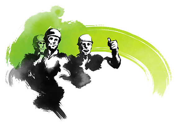 PSD 남자 일러스트 비즈니스 캘리그라피 붓터치 미소 사람 상반신 성인 세명 주먹 최고 비즈니스맨 안전모 성인남자만 국내일러스트 모션 표정 직장인 헬멧 안전장비 남자만 성인만 파일형식