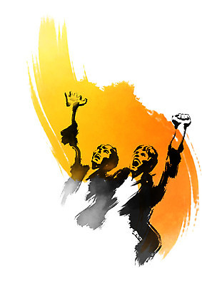 PSD 남자 일러스트 비즈니스 캘리그라피 붓터치 사람 상반신 성인 두명 손들기 파이팅 외침 주먹 비즈니스맨 성인남자만 국내일러스트 모션 소리 직장인 남자만 성인만 파일형식