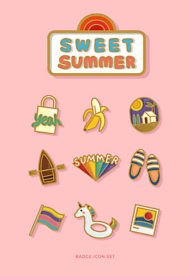 아이콘 바다 슬리퍼 바나나 해변 사람없음 여름 세트 태양 쇼핑백 깃발 서핑보드 카약 배지 튜브 기념사진 2D아이콘 AI파일 자연요소 계절 신발 가방 과일 수상스포츠 보드_스포츠 파일형식 벡터