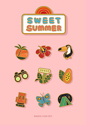 아이콘 꽃 나비 배낭 텐트 사람없음 여름 세트 야자수 일몰 망원경 도전 열대우림 앵무새 배지 2D아이콘 AI파일 나무 식물 계절 곤충 가방 조류 캠핑도구 노을 숲 파일형식 벡터