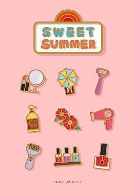 아이콘 꽃 사람없음 여름 세트 위생용품 여러개 거울 립스틱 파라솔 선탠 드라이어 선크림 선베드 매니큐어 배지 면도기 2D아이콘 AI파일 식물 계절 생활용품 다수 의자 화장품 미용용품 파일형식 벡터