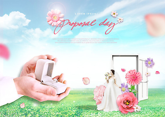 전신 PSD 구름 편집이미지 손 여자 남자 꽃잎 꽃 부케 웨딩드레스 결혼 프로포즈 하늘 사람 초원 성인 두명 신체부위 30대 문 한국인 양손 결혼반지 프로포즈데이 성인만 이미지편집 자연요소 식물 드레스 기념일 꽃다발 동양인 이벤트 장년 반지 파일형식