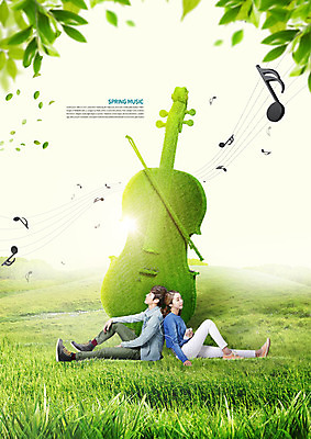 전신 PSD 편집이미지 커플 여자 남자 음표 나뭇잎 사람 앉기 초원 20대 성인 두명 옆모습 음악감상 한국인 등맞대기 기타 성인만 이미지편집 기호 음악 뷰포인트 잎 관계 모션 현악기 동양인 청년 감상 파일형식