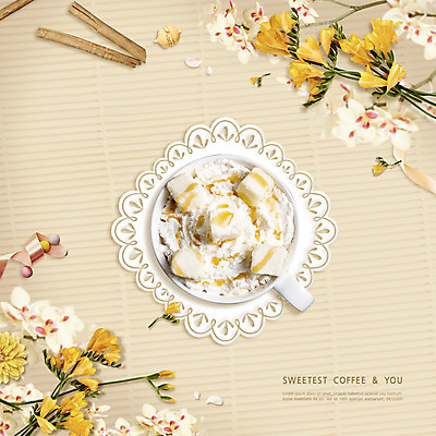 PSD 편집이미지 접시 꽃 리본 음료 사람없음 케이크 달콤 라떼 프리지어 플랫레이 이미지편집 식물 식기 커피 디저트 플랫 맛 파일형식