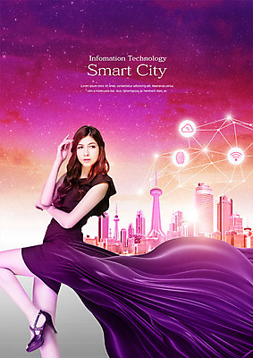 전신 PSD 서양인 편집이미지 응시 드레스 여자 별 한명 사람 빌딩 성인 보라색 도시 스마트 와이파이 클라우드서비스 스마트홈 이미지편집 자연요소 외국인 1 시선 옷 컬러 컨셉 건물 서비스 무선인터넷 파일형식 AI_인공지능