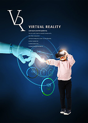 전신 PSD 편집이미지 여자 어린이 한명 사람 스크린 터치 한국인 원그래프 로봇팔 가상현실 소녀한명만 VR기기 이미지편집 1 그래프 동양인 기계 로봇 여자한명만 소녀만 파일형식