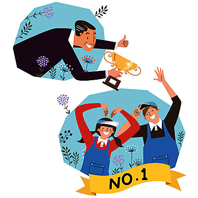 여자 남자 꽃 유니폼 일러스트 미소 사람 상반신 성인 세명 청춘 최고 수상_상을받음 사장 종업원 트로피 즐거움 넘버원 브이 아르바이트 손하트 수상자 최저임금 비정규직 국내일러스트 AI파일 식물 직업 옷 감정 컨셉 비즈니스 표정 손짓 경제 상_우승 파일형식 벡터