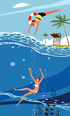 전신 구름 여자 남자 바다 여러마리 일러스트 하늘 어류 사람 성인 두명 청춘 비키니 야자수 바닷속 도움 산호초 구조원 다이빙 튜브 아르바이트 구조대 물에빠짐 인명구조원 최저임금 비정규직 수난사고 국내일러스트 AI파일 자연요소 나무 직업 수영복 다수 컨셉 비즈니스 경제 수중 수영 수중동물 수중식물 구출 사건 수중스포츠 파일형식 벡터