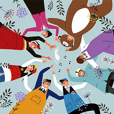 여자 남자 꽃 유니폼 일러스트 어깨동무 미소 사람 여러명 상반신 성인 청춘 앞치마 다양 안전모 즐거움 아르바이트 인형탈 최저임금 비정규직 국내일러스트 AI파일 식물 옷 감정 포즈 다수 컨셉 비즈니스 표정 경제 헬멧 안전장비 탈 파일형식 벡터