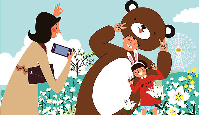 여자 남자 딸 어린이 일러스트 엄마 미소 사람 여러명 상반신 성인 스마트폰 청춘 사진촬영 곰인형 놀이공원 브이 대관람차 아르바이트 꽃동산 인형탈 최저임금 비정규직 국내일러스트 AI파일 인형 다수 컨셉 비즈니스 가족 표정 손짓 경제 핸드폰 스마트기기 촬영 테마파크 놀이기구 탈 파일형식 벡터