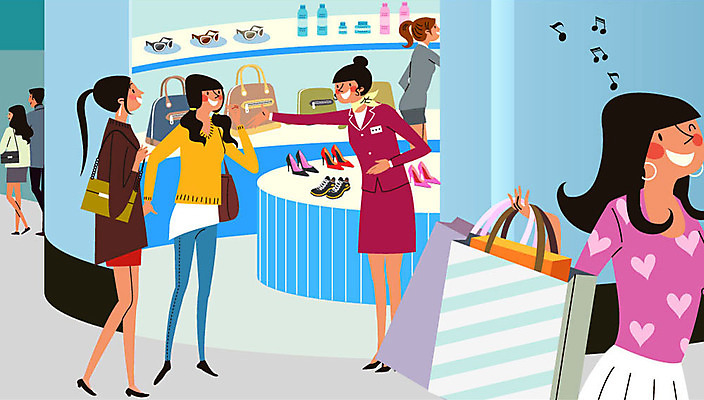 전신 여자 남자 구두 유니폼 가방 일러스트 사람 여러명 상반신 성인 청춘 선글라스 쇼핑백 판매 화장품 종업원 고객 즐거움 판매원 아르바이트 최저임금 비정규직 국내일러스트 AI파일 직업 잡화 옷 감정 안경 다수 신발 컨셉 비즈니스 경제 뷰티 파일형식 벡터