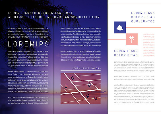 템플릿 북디자인 출판디자인 내지 리플렛 바다 요트 북커버 3단접지 팜플렛 해변 사람없음 야자수 노을 위치 이미지템플릿 AI파일 자연요소 나무 배_교통 파일형식 벡터