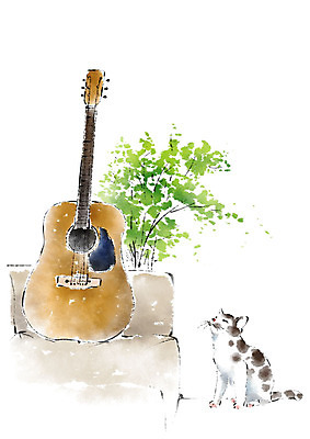 PSD 나무 동물 한마리 일러스트 캘리그라피 붓터치 사람없음 소파 고양이 기타 번짐 반려 국내일러스트 식물 1 의자 포유류 현악기 반려동물 파일형식 효과