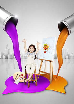 전신 PSD 편집이미지 여자 어린이교육 어린이 한명 미소 사람 앉기 손들기 페인트 물감 한국인 붓 팔레트 즐거움 이젤 페인트통 화판 소녀한명만 이미지편집 1 교육 감정 모션 통 표정 동양인 미술도구 여자한명만 소녀만 파일형식