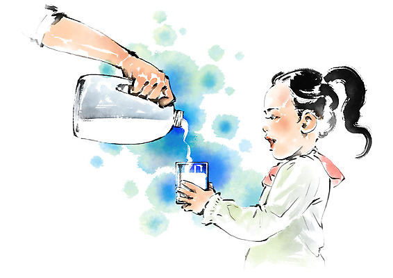 PSD 손 여자 어린이라이프 어린이 일러스트 캘리그라피 붓터치 사람 상반신 성인 두명 신체부위 붓기 우유병 번짐 우유잔 국내일러스트 라이프스타일 모션 병_용기 잔 우유 파일형식 효과