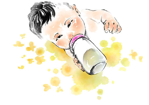 PSD 남자 어린이라이프 일러스트 캘리그라피 붓터치 한명 사람 상반신 아기 젖병 물기 번짐 국내일러스트 1 라이프스타일 어린이 모션 아기용품 파일형식 효과