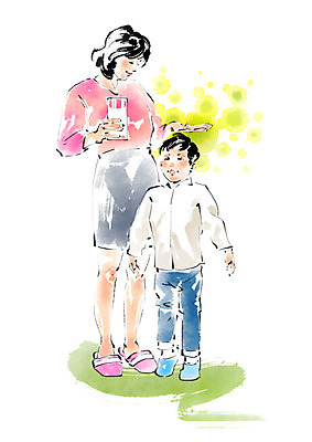 전신 PSD 여자 남자 어린이라이프 아들 어린이 일러스트 캘리그라피 엄마 붓터치 미소 사람 성인 두명 우유 번짐 키재기 까치발 아들바보 국내일러스트 모자관계 라이프스타일 가족 발 유제품 표정 측정 키_신체 파일형식 효과