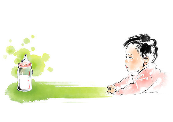 PSD 응시 남자 어린이라이프 엎드리기 일러스트 캘리그라피 붓터치 한명 사람 상반신 아기 젖병 번짐 소년한명만 국내일러스트 1 라이프스타일 시선 어린이 모션 아기용품 남자한명만 소년만 파일형식 효과