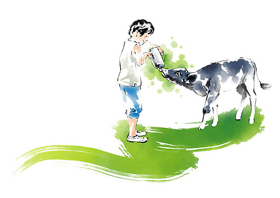 전신 PSD 한마리 남자 어린이라이프 어린이 일러스트 캘리그라피 붓터치 한명 미소 사람 우유 먹여주기 번짐 송아지 소년한명만 국내일러스트 1 라이프스타일 새끼 유제품 표정 소 먹기 남자한명만 소년만 파일형식 효과