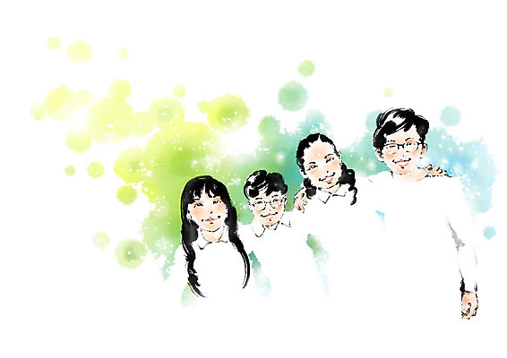 PSD 여자 남자 어린이라이프 어린이 일러스트 캘리그라피 어깨동무 붓터치 미소 사람 여러명 상반신 친구 번짐 어린이만 안경낌 국내일러스트 라이프스타일 안경 포즈 다수 관계 표정 파일형식 효과