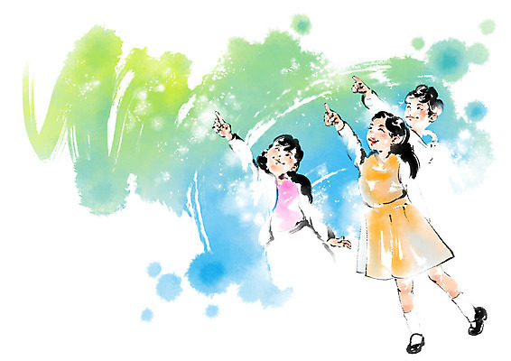 전신 PSD 응시 여자 남자 어린이라이프 어린이 일러스트 캘리그라피 손가락 붓터치 미소 사람 상반신 세명 올려보기 가리킴 번짐 어린이만 국내일러스트 라이프스타일 손 시선 모션 표정 손짓 파일형식 효과