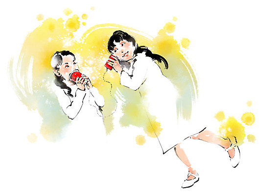 전신 PSD 여자 어린이라이프 어린이 일러스트 캘리그라피 붓터치 말하기 미소 사람 상반신 두명 친구 듣기 종이컵 실전화기 즐거움 번짐 어린이만 국내일러스트 라이프스타일 감정 관계 모션 표정 컵 일회용 파일형식 효과