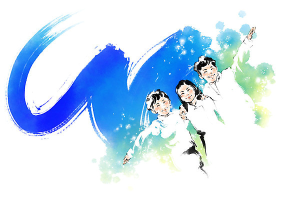 PSD 여자 남자 어린이라이프 어린이 일러스트 캘리그라피 팔벌리기 어깨동무 붓터치 미소 사람 상반신 세명 친구 즐거움 번짐 어린이만 국내일러스트 라이프스타일 감정 포즈 관계 모션 표정 파일형식 효과