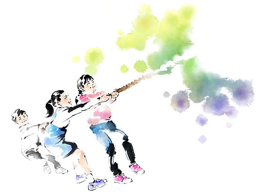 전신 PSD 여자 남자 어린이라이프 어린이 일러스트 캘리그라피 붓터치 미소 사람 세명 운동 당기기 즐거움 번짐 줄다리기 어린이만 국내일러스트 라이프스타일 감정 모션 놀이 표정 건강 파일형식 효과