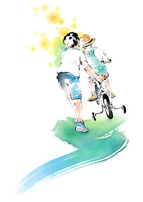 전신 PSD 여자 남자 어린이라이프 어린이 일러스트 캘리그라피 붓터치 사람 두명 밀기 번짐 동생 세발자전거 형 어린이만 국내일러스트 라이프스타일 가족 모션 자전거 형제 파일형식 효과