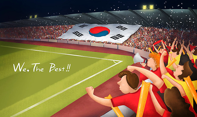 PSD 여자 남자 일러스트 응원 여러명 상반신 성인 손들기 축구 확성기 주먹 군중 태극기 축구장 붉은악마 축구응원 응원단 열광 성인만 월드싸커 월드싸커경기장 국내일러스트 스포츠 다수 스포츠시설 모션 사람 구기 경기장 국기 파일형식