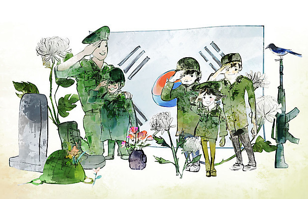 전신 PSD 여자 남자 꽃 어린이 일러스트 국화 미소 사람 여러명 성인 군인 총 한국인 태극기 비석 군복 까치 경례 현충일 군모 군화 나라사랑 현충원 국내일러스트 식물 직업 기념일 무기 다수 신발 유니폼 조류 표정 동양인 인사 국기 군용 국군 파일형식 호국보훈의달