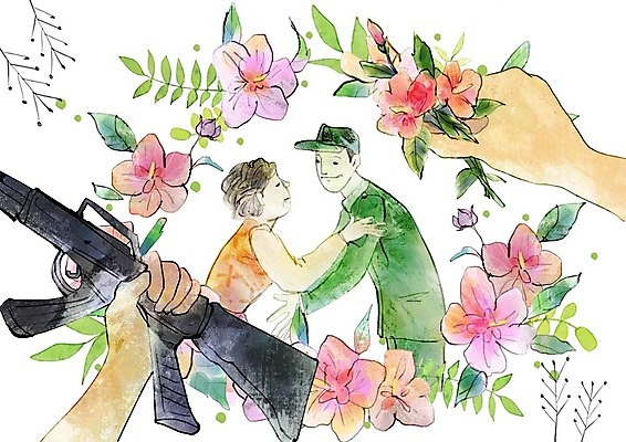 PSD 손 여자 노년 남자 아들 일러스트 안기 엄마 사람 상반신 성인 두명 신체부위 군인 총 한국인 군복 무궁화 현충일 나라사랑 국내일러스트 직업 기념일 꽃 무기 유니폼 가족 모션 동양인 국군 파일형식 호국보훈의달