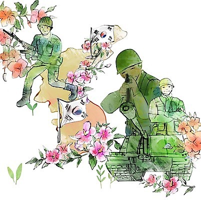 전신 PSD 남자 일러스트 사람 상반신 성인 세명 군인 총 한국인 태극기 군복 전쟁 탱크 무궁화 현충일 한반도 나라사랑 국내일러스트 직업 기념일 꽃 무기 유니폼 동양인 국기 국군 파일형식 호국보훈의달