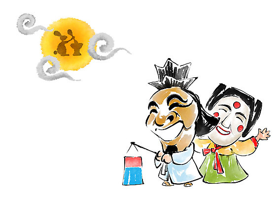 전신 PSD 한국전통 여자 남자 일러스트 캘리그라피 붓터치 사람 성인 두명 한국인 달 토끼 한복 청사초롱 전통탈 양반 색시탈 절구방아 정자관 국내일러스트 자연요소 전통 포유류 한국 동양인 반려동물 전통의상 신분 탈 초롱 파일형식