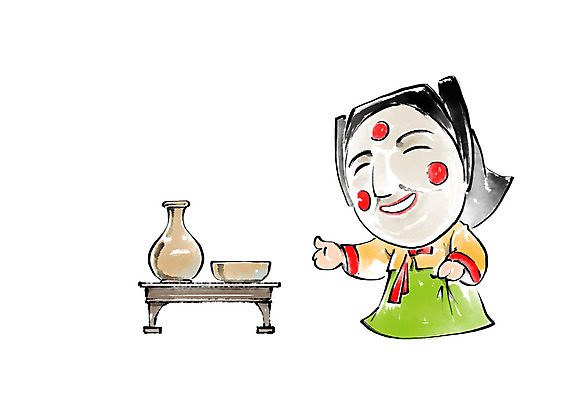 전신 PSD 한국전통 여자 일러스트 캘리그라피 붓터치 한명 사람 성인 한국인 사발 한복 전통탈 교자상 동동주 색시탈 연지곤지 국내일러스트 1 전통 탁자 한국 동양인 사기그릇 전통의상 탈 파일형식