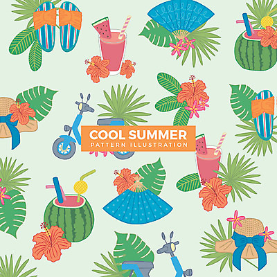 패턴 일러스트 여름음식 슬리퍼 수박 빨대 사람없음 여름 오토바이 부채 밀짚모자 수박주스 열대꽃 열대잎 제철음식 제철과일 국내일러스트 AI파일 모자_잡화 계절 꽃 음식 신발 잎 무늬 과일 바이크 과일주스 제철 파일형식 벡터 여름_계절