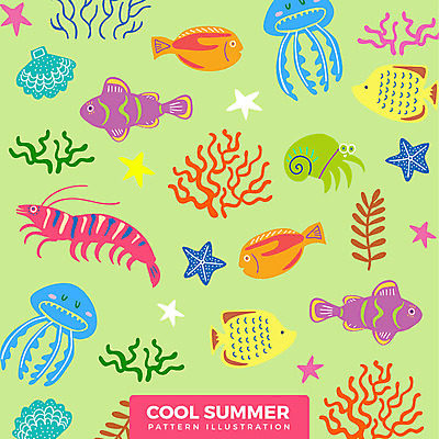 패턴 여러마리 일러스트 불가사리 새우 어류 사람없음 여름 조개껍데기 해조류 열대어 해파리 국내일러스트 AI파일 계절 다수 무늬 조개 극피동물 갑각류 수중동물 해양식물 자포동물 파일형식 벡터